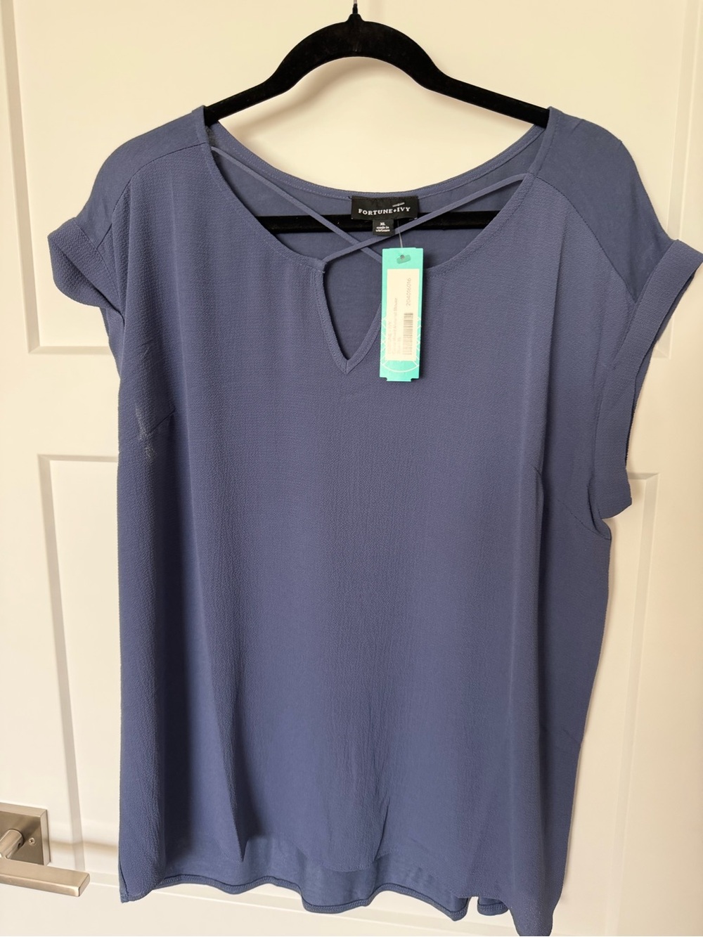 Fortune + Ivy Slate Blue Short Sleeve V-Neck Blouse